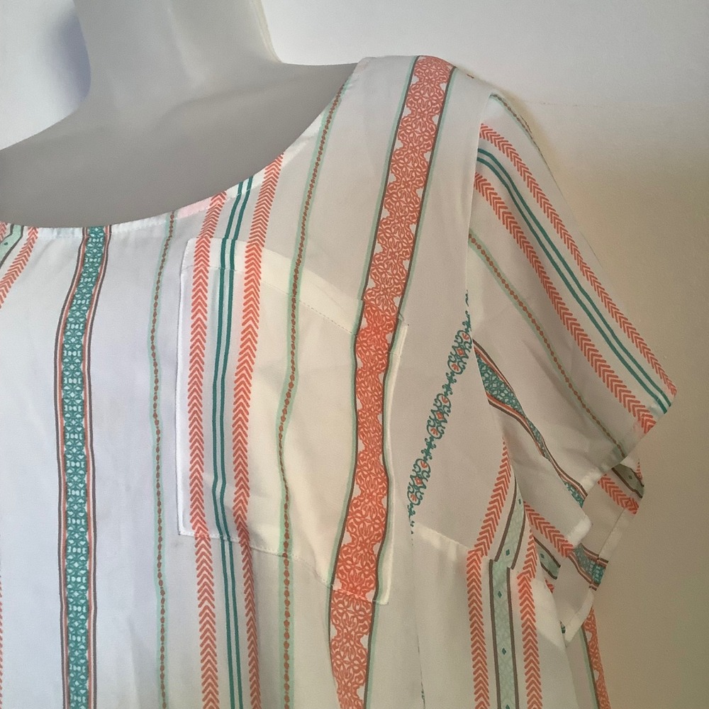 Torrid Womens Size 3 Coral Teal Striped Button Back Short Sleeve Blouse Top - Picture 3 of 16